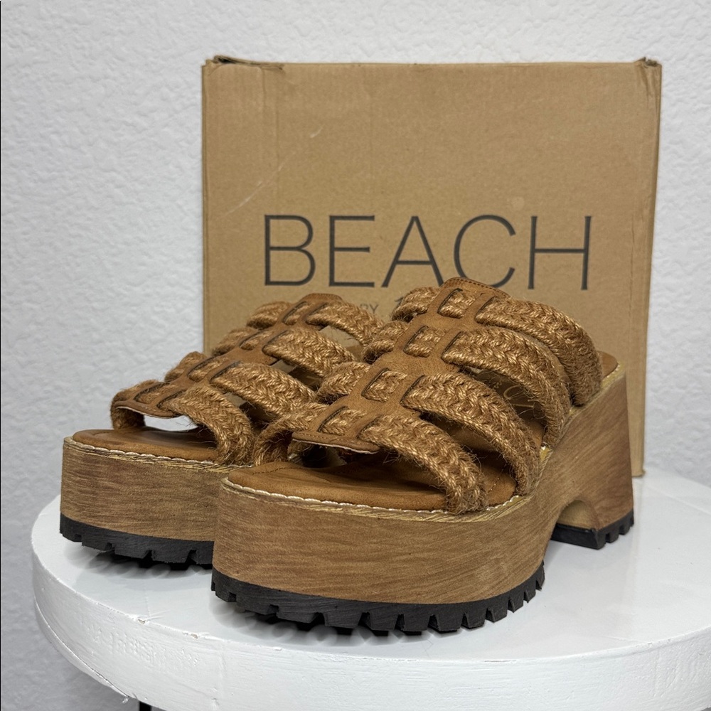NIB BEACH BY MATISSE DAZE COGNAC BRAIDED JUTE PLATFORM SANDALS BOHO SIZE 10 - Picture 4 of 14